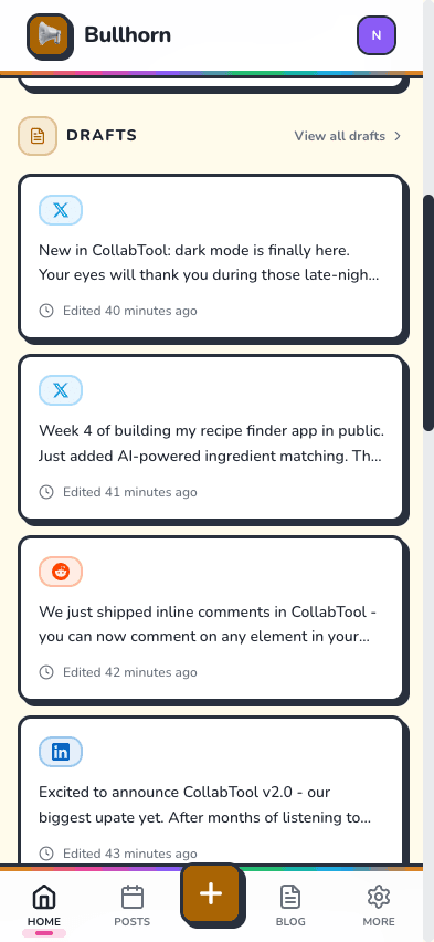 Dashboard drafts section