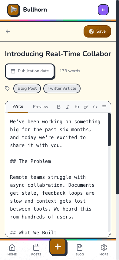 Blog editor with markdown