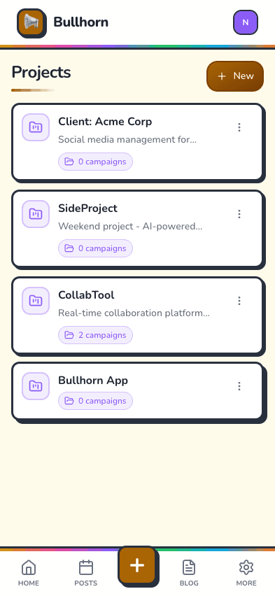 Projects list page